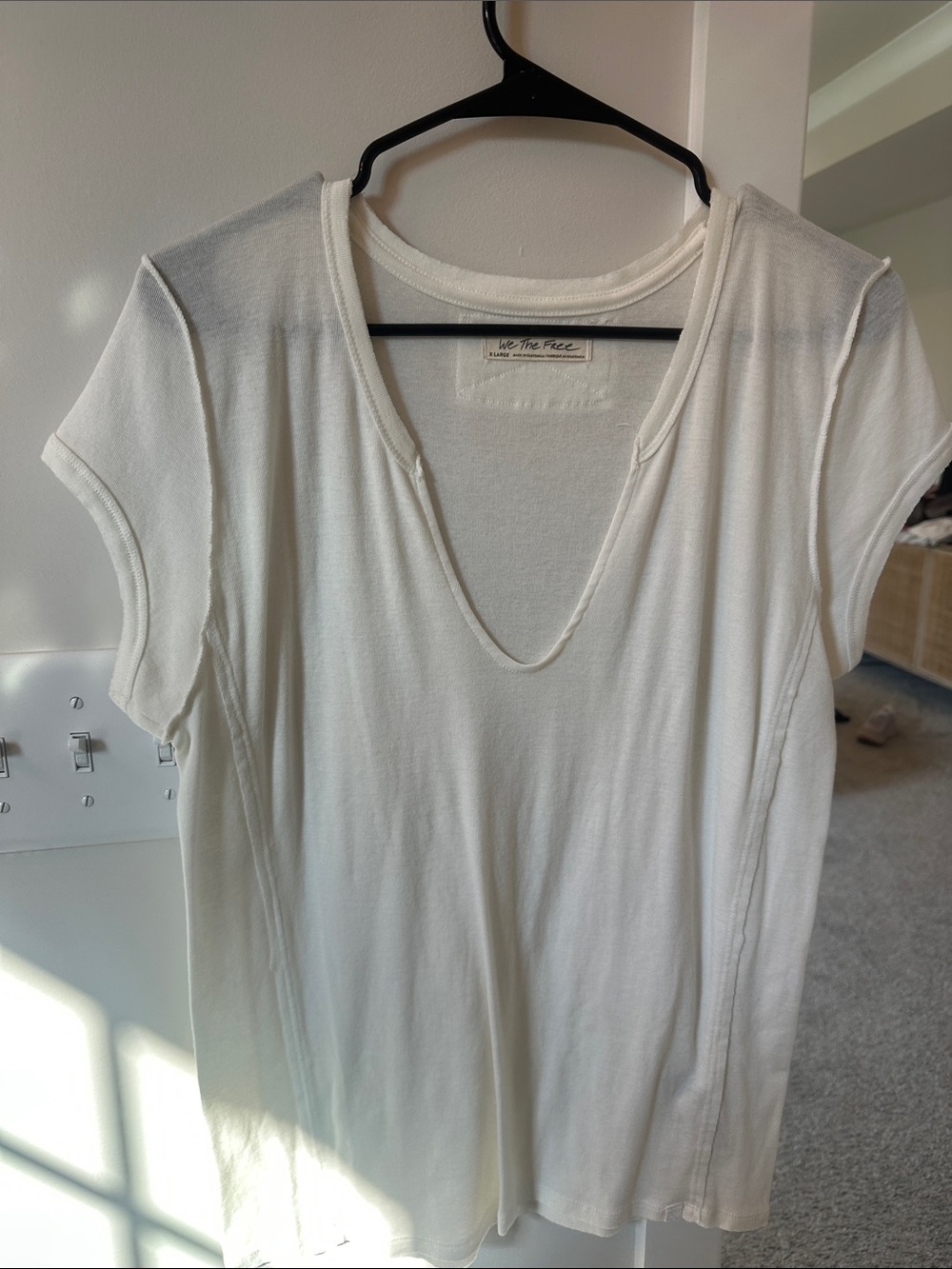 We The Free Cream Short Sleeve V-Neck Tee